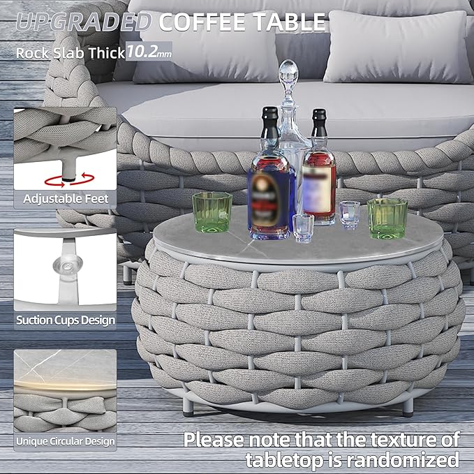 TWT Aluminum Outdoor Patio Furniture Set with Coffee Table, 6 Piece Patio Conversation Sets with Washable Cushions Covers, Patio Sectional Furniture Set for Porch, Balcony, Deck, Yard, Light Grey