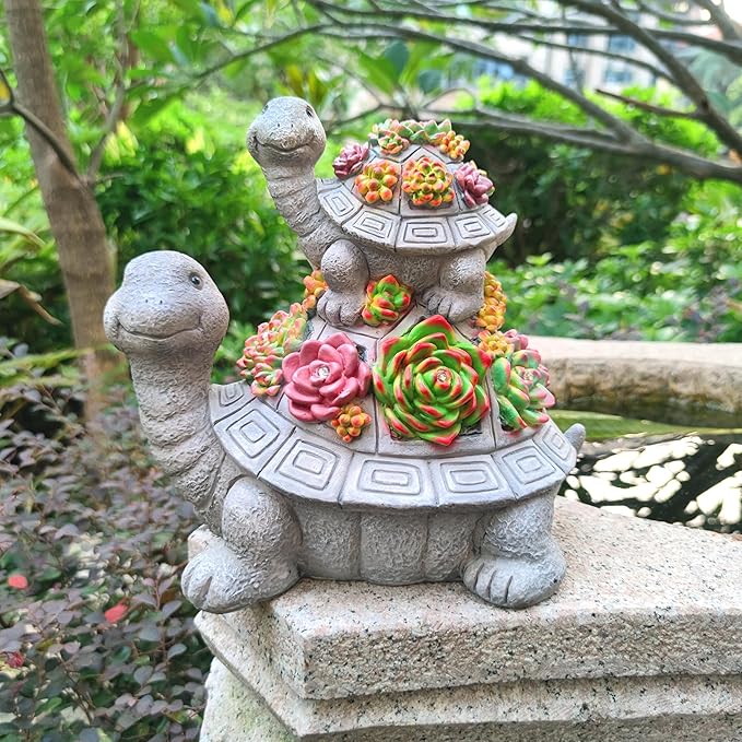 VIOYOUNS Large Turtle Solar Garden Outdoor Statues with Succulent and 6 LED Lights,Outside Solar Turtle Decor Art for Garden,Home,Lawn,Yard, Balcony Ornament