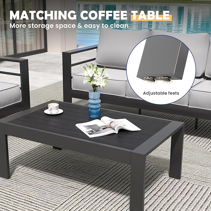 Amopatio Aluminum Patio Furniture Set, 10 Pieces Modern Patio Conversation Sets, Outdoor Sectional Metal Sofa with Coffee Table for Balcony, Garden (Included Waterproof Covers)
