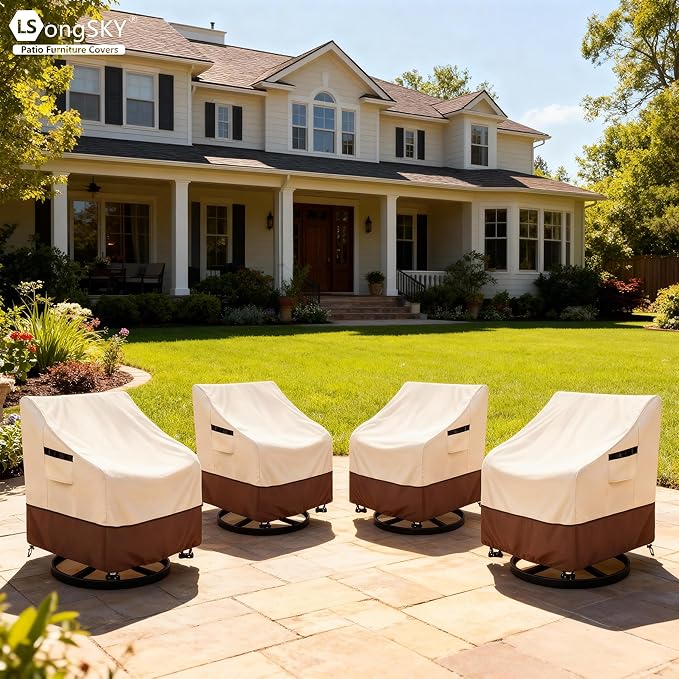 Outdoor Swivel Chair Cover 2 Pack,100% Waterproof Heavy Duty Patio Chair Covers,(30 W x 34 D x 38.5 H inches) Swivel Patio Chair for Outdoor Furniture Covers Waterproof,Beige&Brown