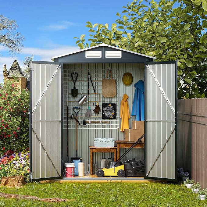 5x3X6.3FT Outdoor Steel Storage Shed with Lockable Doors and Frame Floor, Compact Small Bike Shed, Ideal for Garden, Backyard, Swimming Pool, Patio Utility and Tool Storage, Dark Blue