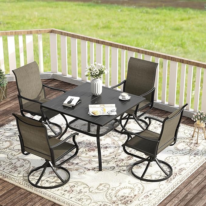 VICLLAX 37.8" Square Outdoor Patio Table, All Weather Metal Outdoor Dining Table for Lawn Garden, Black Tabletop