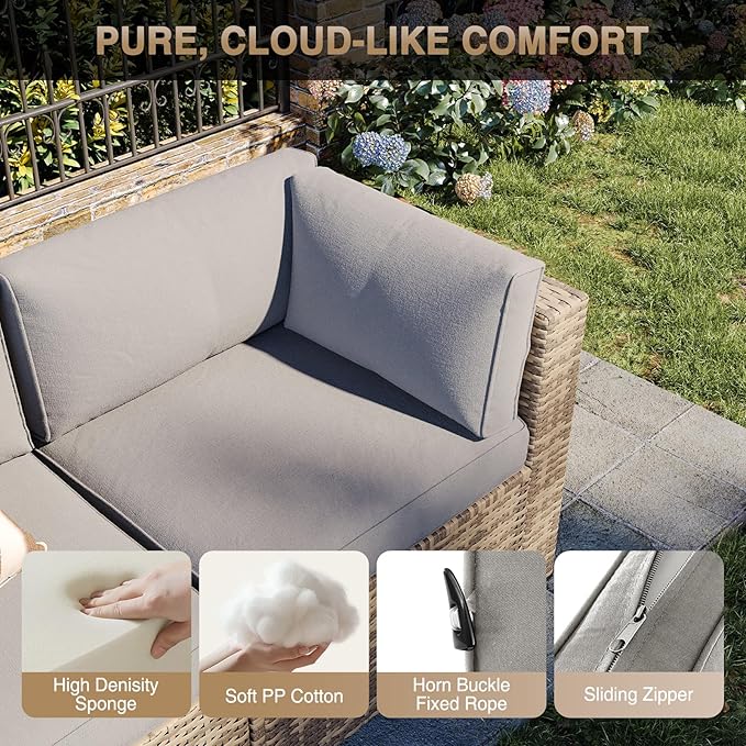 Aoxun Patio Furniture Sets, 8-Piece Outdoor Patio Furniture with 44'' Propane Gas Firepit Table, Wicker Outdoor Conversation Set Sectional Sofa for Backyard, Poolside, Garden