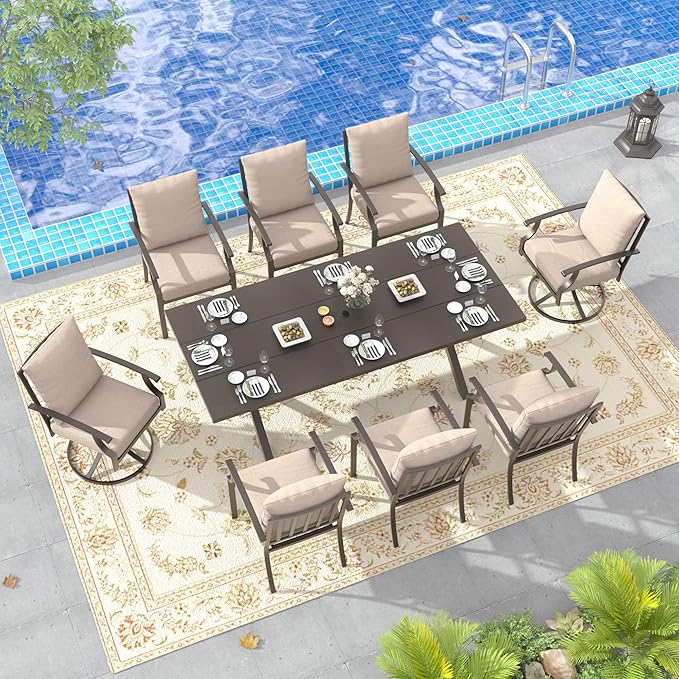 Outdoor Dining Set Patio Dining Table and Chairs Set Outdoor Furniture Set (Brown, 9 Dining Set)