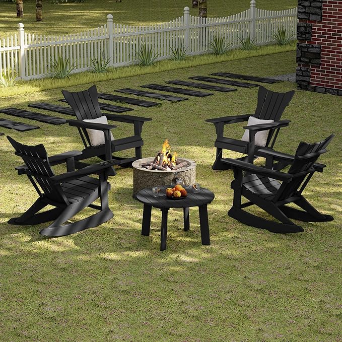 MINPINSER Outdoor Round Coffee Table, Adirondack Patio Coffee Table, Outdoor Large Side Table for Balcony Lawn (Black)