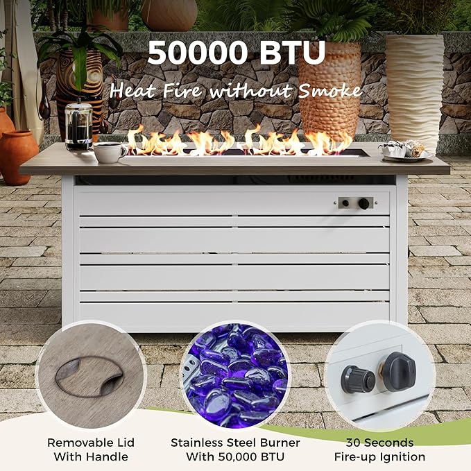 Patio Furniture Set with Firepit Table, Black Frame Outdoor Conversation Set with 4 x Fixed Chairs, 1 x 3-Seat Sofa for Lawn Garden Backyard, Beige