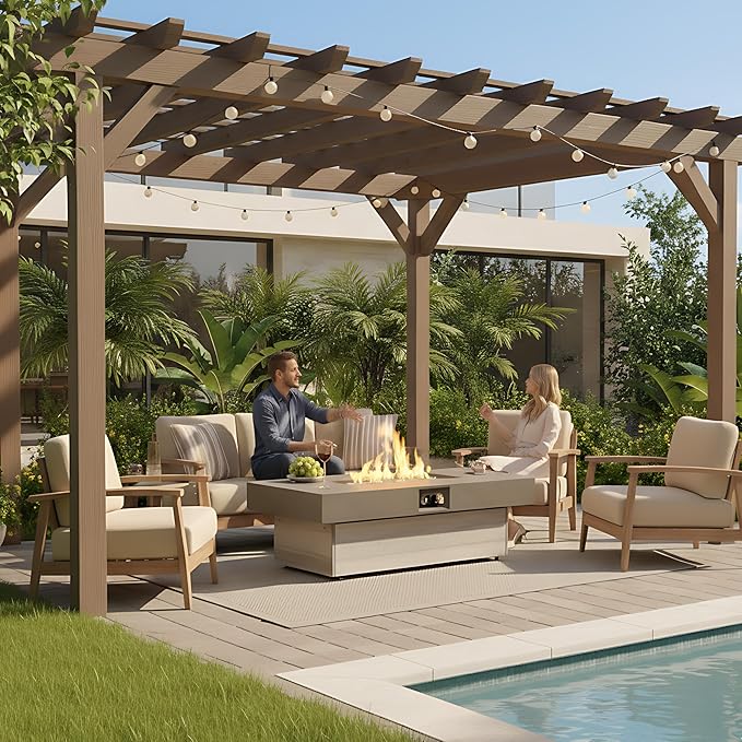 Outdoor Fire Pit Table Propane Gas Fire pits Outdoor Fireplaces 47'' Rectangular Firepit Table, 50,000 BTU Fire Table for Patio Set, Two Options of Assembled Hight Grey.