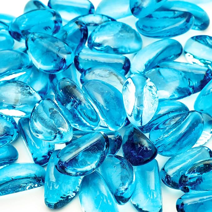 Kinger Home 10-Pound Fire Pit Glass Beads Pebbles Stones Reflective Oval Rocks for Natural or Propane Fire Pit and Landscaping Decorative, Blue