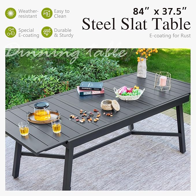 Sophia & William Black Expandable Patio Table Metal Outdoor Dining Table with E-Coating for 6-8 Person Lawn Garden Deck Rectangular Extendable Table