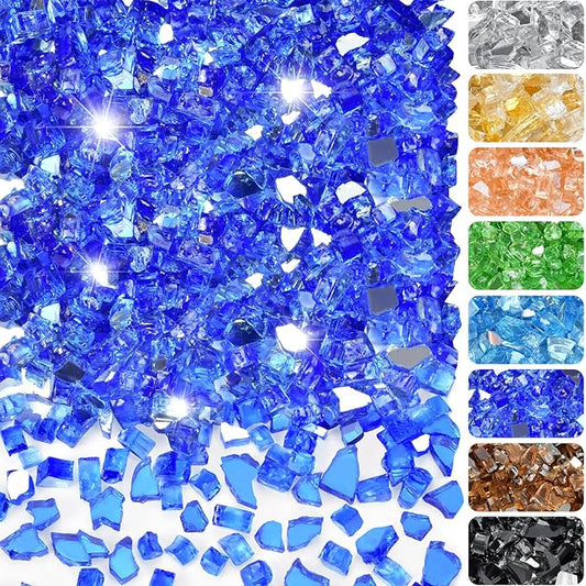 20 Pounds Fire Glass 1/4 Inch High Reflective Tempered Firepit Glass Rocks for Fireplace, Fire Pit Table, Fire Bowl and Landscaping (Cobalt Blue)