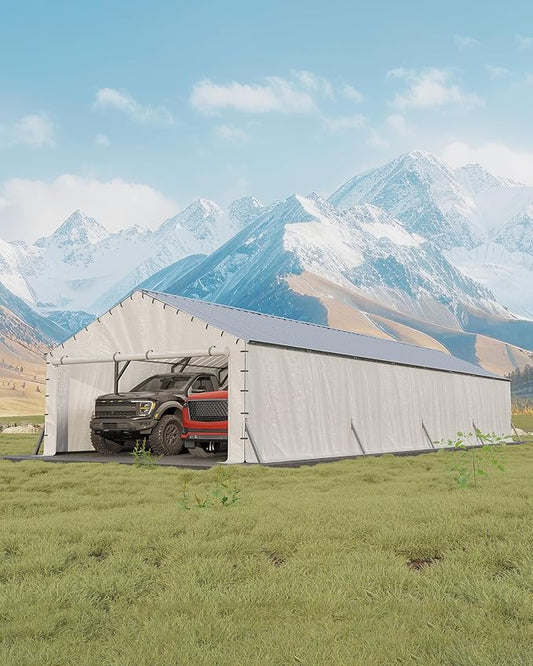 GarveeLife 20'X40'x12' Metal Carport for Multiple Vehicles, Enclosed Car Ports, Vertical Roof Design, for All-Weather, for Full-Size Pickup Trucks, Boats, and Tractors
