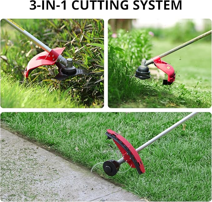 Gas Weed Eater 26cc, Grass Trimmer Brush Cutter 2 in 1, Weed Wacker 2 Cycle Air-Cooled Engine 10'' Brush Blade 16'' Cutting Width with Rubber Handle & Shoulder Strap Quick Start Portable