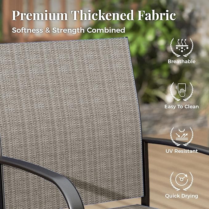 Patio Table and Chairs Set, Patio Dining Set for 6 with Brown Chairs and Metal Rectangular Table for Deck Backyard Lawn Poolside