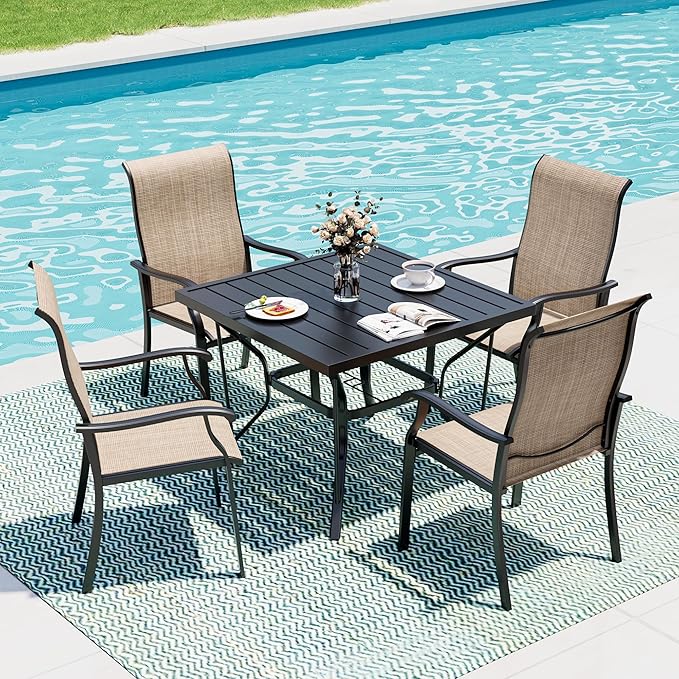 5-Piece Outdoor Dining Set, Patio Furniture Set with 4 Regular Chairs,Patio Dining Set with 1 Rectangular Table for Garden, Backyard, Poolside, Deck, Beige