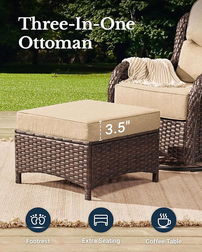 HILLGA Luxury Patio Furniture Set with 6-Inch Thick Cushions, High Back Outdoor Swivel Rocker Chairs and Patio Couch, 11-Piece All Weather Conversation Set for Porch Deck Pool Yard, Beige (V3)