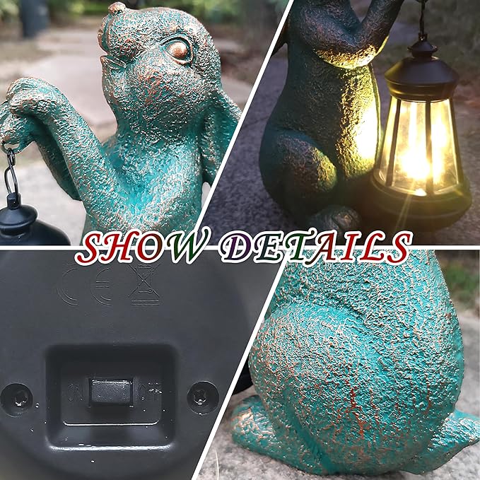 RCTTICUU Rabbit Garden Statue Outdoor Décor with Solar Lights Lantern,Rabbit Solar Light Figurines Outside Decorations for Yard，Lawn, Patio, Balcony, Unique Housewarming Gifts