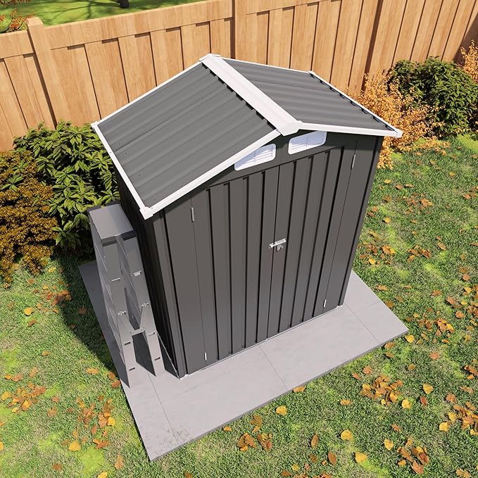 5x3 FT Outdoor Storage Shed, Metal Shed with with Peaked Roof, Lockable Door, All-Weather Lean to Resin Shed for Garden, Backyard, Patio, Lawn (Gray)