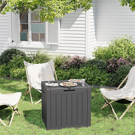 32 Gallon Deck Box Lockable Resin Indoor Outdoor Storage Box waterproof Outdoor Container for Patio Furniture, Pool Accessories, Cushions, Garden Tools, Sports Equipment