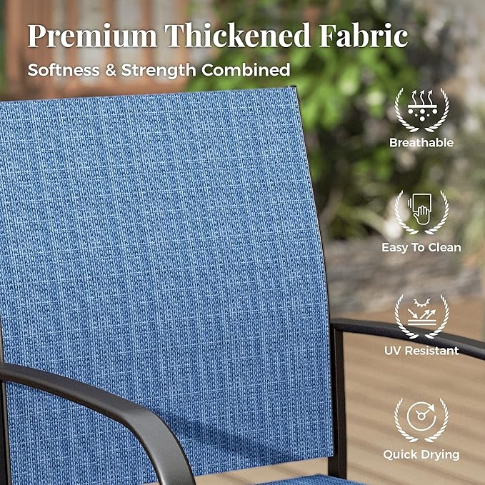 7 Pieces Patio Table and Chairs Set, Patio Dining Set for 6, 6 Textilene Chairs and 1 Expandable Rectangle Table with Umbrella Hole, for Deck Backyard Lawn Poolside, Blue