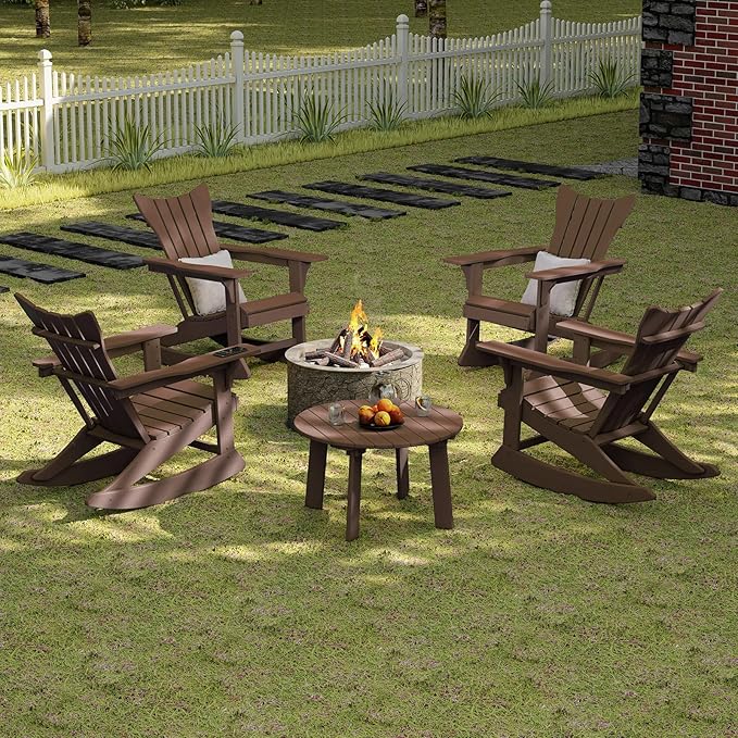 MINPINSER Outdoor Round Coffee Table, Adirondack Patio Coffee Table, Outdoor Large Side Table for Balcony Lawn (Brown)