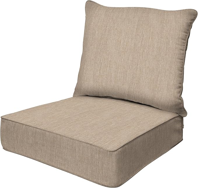 Honeycomb Outdoor Heritage Deep Seat, 24 x 23, Textured Solid Birch Tan Chair Cushion for Patio Furniture