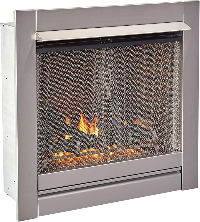 Duluth Forge 24,000 BTU Vent Free Stainless Steel Outdoor Gas Fireplace Insert with Fire Glass Media and Log Set, Manual Control, Natural Gas, Assembled in The USA