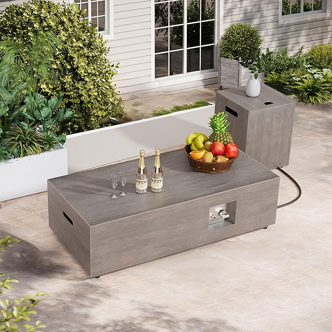 Outdoor Fire Pit Table Propane Gas Fire pits &Outdoor Fireplaces 48″ Rectangular Firepit Table, 50,000 BTU Fire Table for Patio Set, Sand