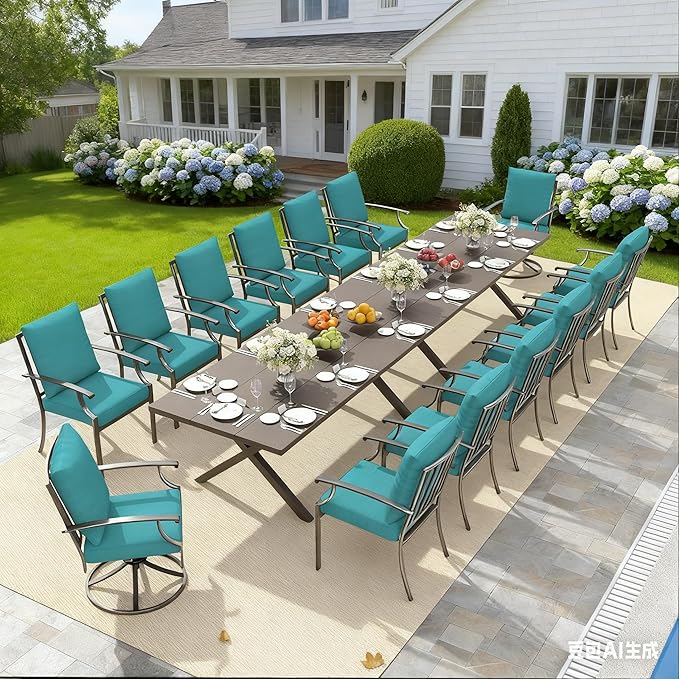Outdoor Dining Set Patio Dining Table and Chairs Set Outdoor Furniture Set (Blue, 16 Dining Set)