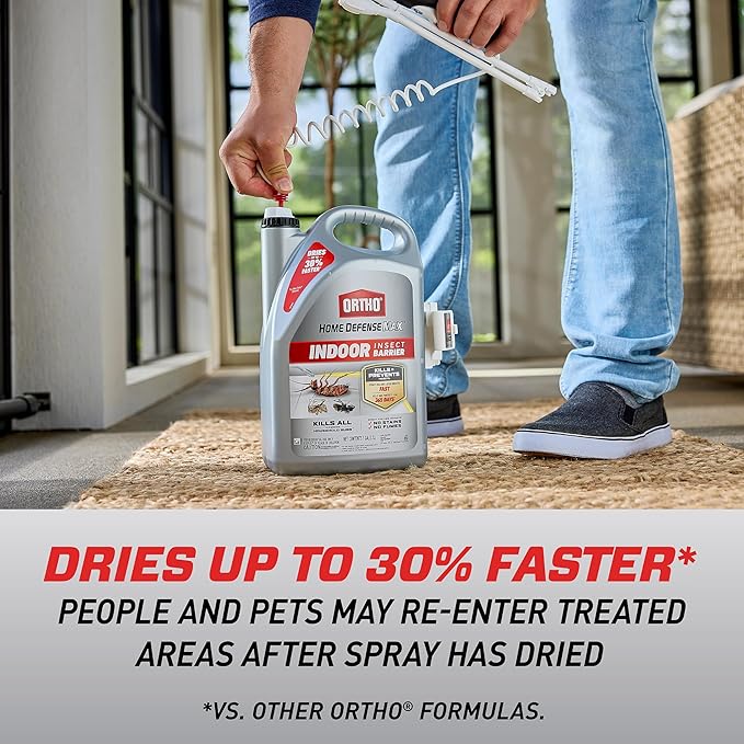 Ortho Home Defense Max Indoor Insect Barrier: With Extended Reach Comfort Wand, Pest Control, No Stains, Starts to Kill Ants, Roaches, Spiders, Fleas and Ticks Fast, 1 gal