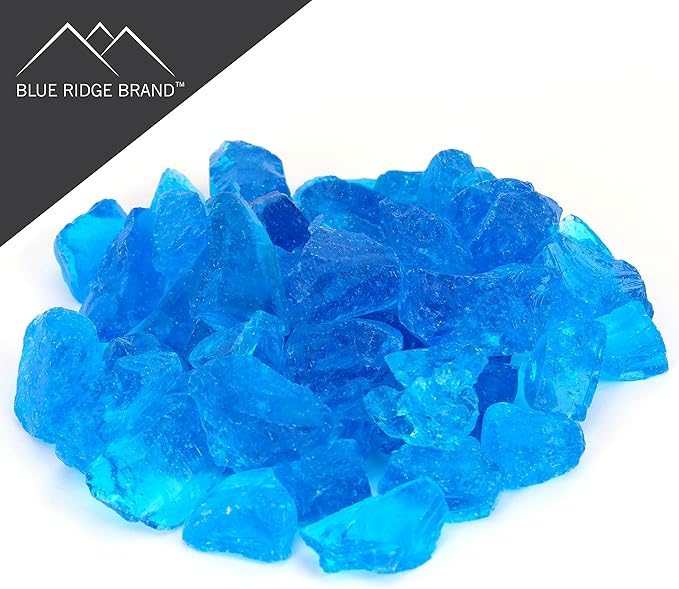 Fire Pit Glass - Fire Glass for Fire Pit - Firepit Glass Rock - Glass Stones - Fire Pit Glass Rocks - Gas & Propane Fire Pit & Fireplace Glass (10 Pound, Light Blue)
