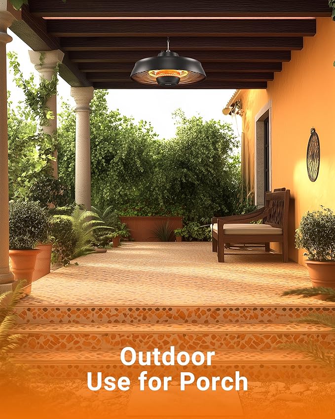 Pasapair Patio Heater - 1500W Outdoor Hanging Heater 3S Fast Heating with Remote - Adjustable Height Waterproof Infrared Mounted for Gazebo - ETL Certified