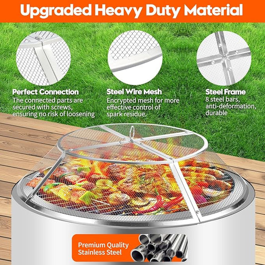 Fire Pit Spark Screen for Solo Stove Range Accessories, 15 Inch Range Shield 304 Stainless Steel Detachable Mesh Fire Pit Spark Protector with Grill Function and Removal Tools