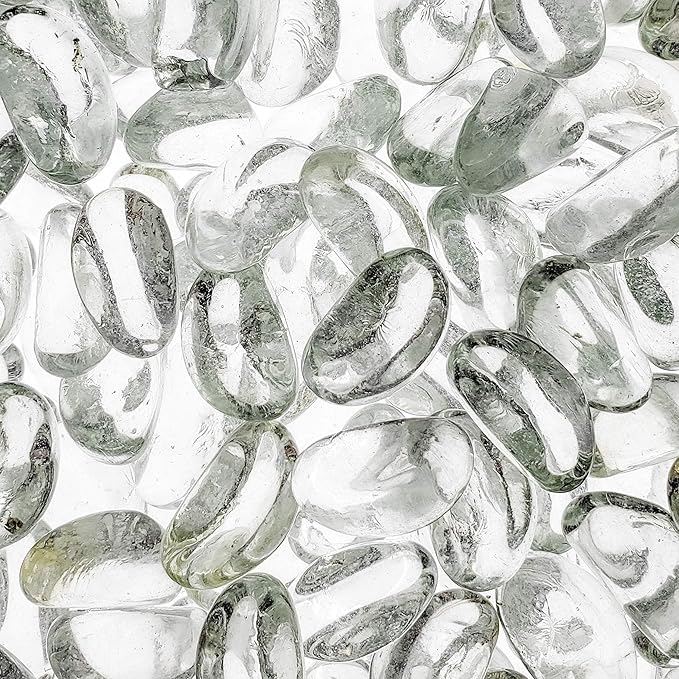Kinger Home 10-Pound Fire Pit Glass Beads Pebbles Stones Reflective Oval Rocks for Natural or Propane Fire Pit and Landscaping Decorative, Clear