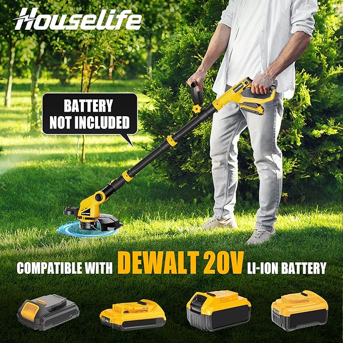 Houselife Cordless Weed Eater Compatible with Dewalt 20V Max Battery (No Battery) Lightweight String Trimmer & Weed Wacker with Auto Line Feed, 12" Cordless Weed Trimmer//Weedeaters for Lawn Garden