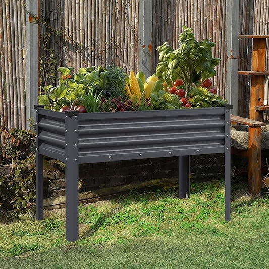 Galvanized Raised Garden Bed with Legs, 48" W x 24" D x 32" H Large Metal Elevated Raised Planter Box with Drainage Gaps for Backyard, Patio, Balcony, 507lbs Capacity, Grey