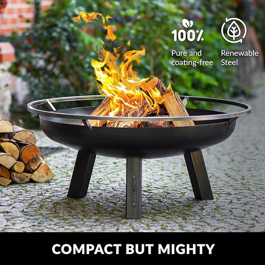 Ember 32" Handcrafted Large Fire Pit Wood Burning Fireplace for Backyard Grilling Campfire for Outdoor Cooking Camping, Large Outside Natural Steel Firepit by Good Directions