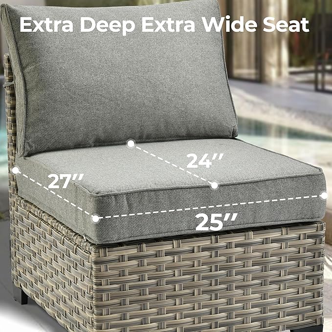 HOOOWOOO Outdoor Sectional Patio Furniture Set,9 Pieces Wicker Conversation Sets L Shaped Couch,Extra Deep Out Door Sofa Outside Furniture with Swivel Chairs,Charcoal Gray
