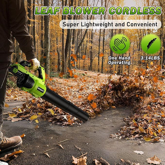 RYAHT Leaf Blower Cordless, Leaf Blower with Battery and Charger - 2 x 4.0Ah Batteries, 2 Speed Modes, 21V Powerful Electric Leaf Blower for Lawn Care, Patio Cleaning and Dust, Green