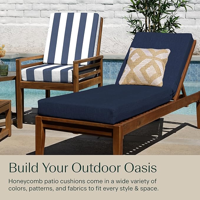 Honeycomb Outdoor Heritage Chaise, 22.5" W x 70" L, Textured Solid Indigo Blue Chair Cushion for Patio Furniture