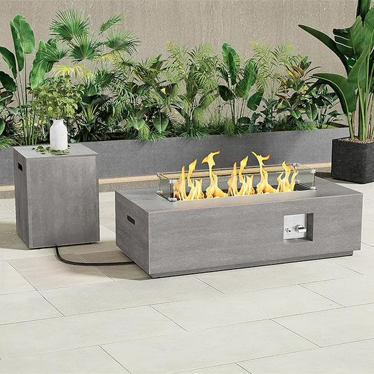 Dineli 2-Piece Outdoor Propane Fire Pit Table Set w Tank Table 42'' Rectangular Firepit Gas Fire Pits for Outside Patio Fire Table Tabletop Fire Pits, 50,000 BTU, Gray
