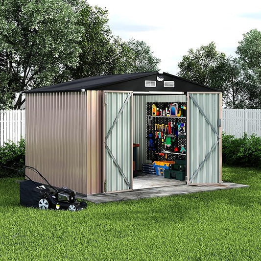 8x10 FT Metal Storage Sheds Outdoor with Solar Light, MetalTool Shed with Lockable Door, MetalYard Sheds Garden Shed Kit, Metal UtilitySheds Buildings with Air Vent for Backyard Garden Patio Lawn