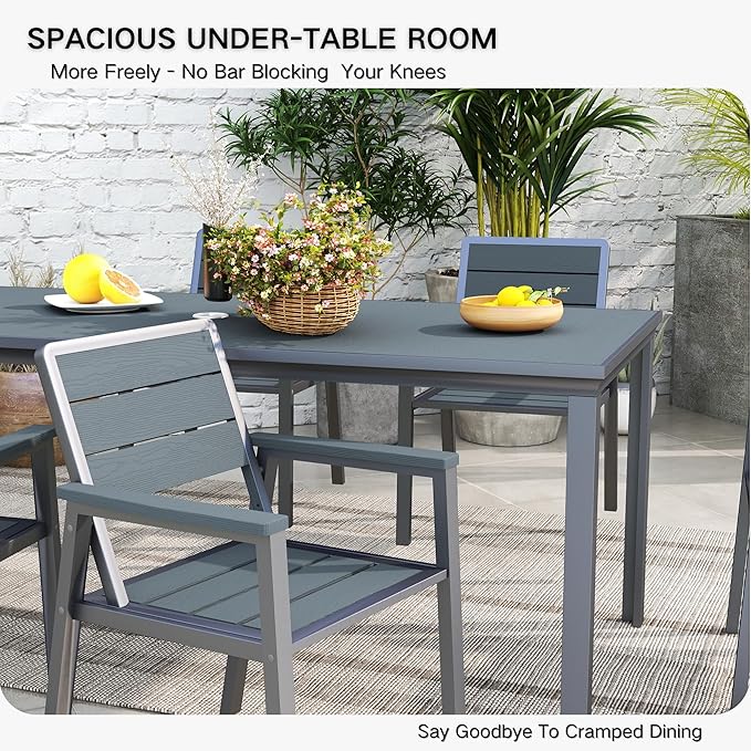 Kingdura 7 Piece Patio Dining Set for 6, HDPE Outdoor Table & Chairs with 11ft Cantilever Patio Umbrella, All-Weather Outdoor Furniture Patio Conversation Set for Lawn Pool Backyard, Blue