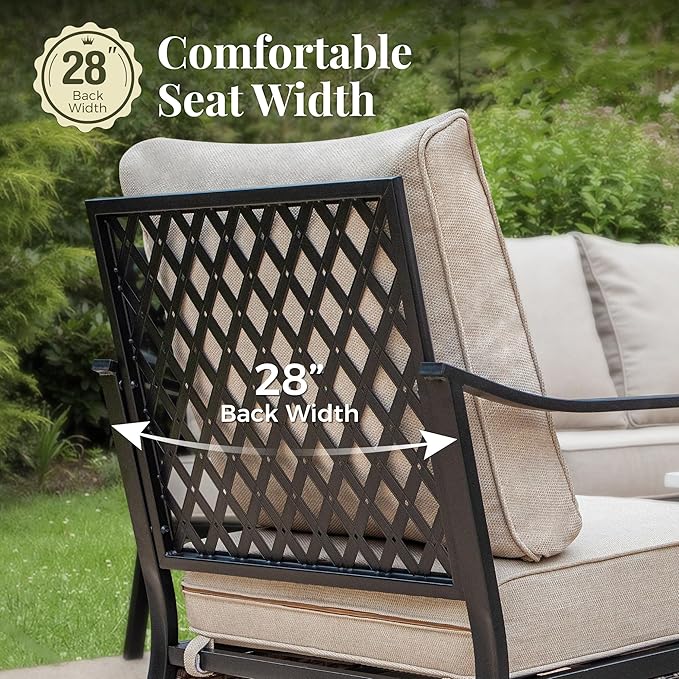 Patio Furniture Set with Coffee Table, Outdoor Conversation Set with 2 x Rocking Chairs, 1 x 2-Seat Sofa, 1 x 3-Seat Sofa for Lawn Garden Backyard, Beige
