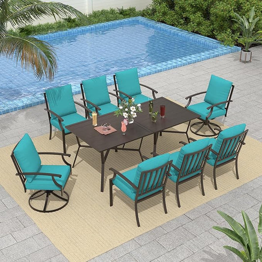 Outdoor Dining Set Patio Dining Table and Chairs Set Outdoor Furniture Set (Blue, 10 Dining Set)