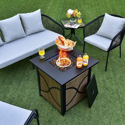 Giantex 25-Inch Propane Fire Pit Table, 40000 BTU Square Gas Firepit Table with Lid, Fire Glass and Adjustable Flame, CSA Approved, 2-in-1 Outdoor Fire Table for Patio and Garden