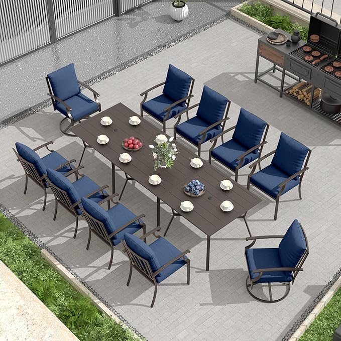 Outdoor Dining Set Patio Dining Table and Chairs Set Outdoor Furniture Set (Dark Blue, 13 Dining Set)