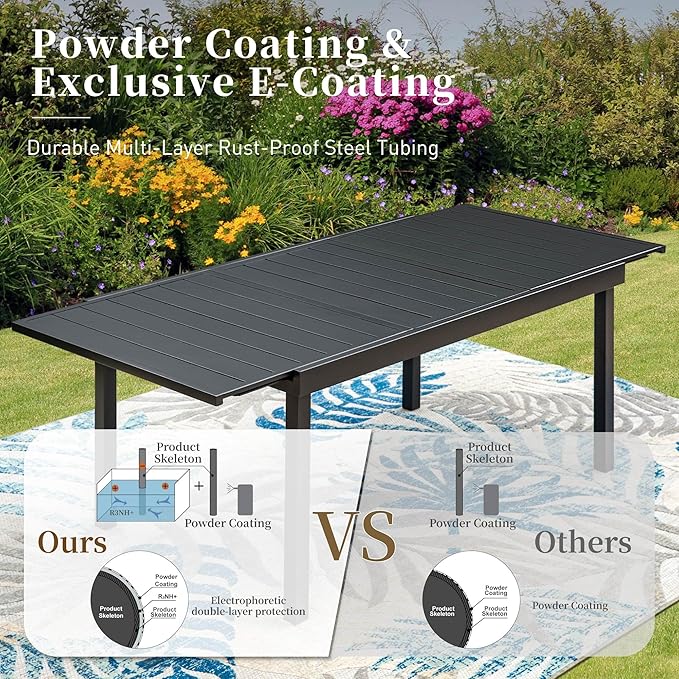 61"-87" Patio Dining Table for 6-8,Expanded Patio Table,E-Coating and Powder Coating Steel Frame Metal Outdoor Patio Table for Garden Backyard Lawn Yard