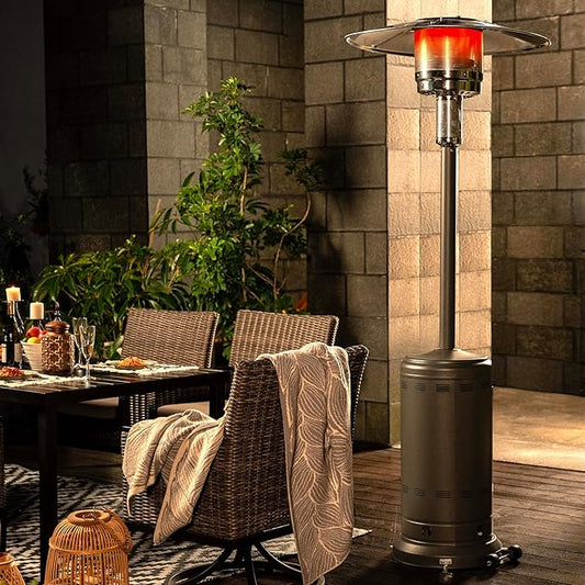 Nuu Garden Propane Outdoor Patio Heater with 304 Stainless Steel Burner and Aluminum Reflector, Powder-Coated Outdoor Heater with Wheels, Anti-Tilt Safety Shut-Off, ETL Certified, Sparkling Gray