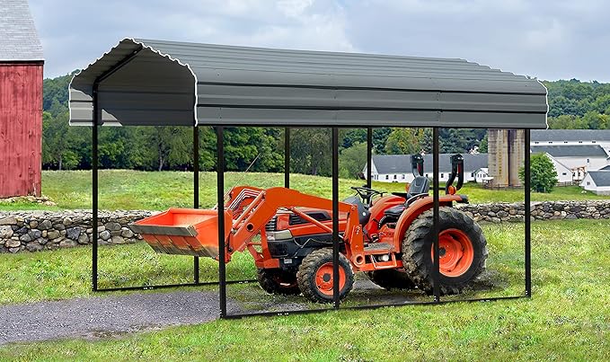 Arrow Carports Galvanized Steel Carport, Compact Car Metal Carport Kit, 10' x 15' x 7', Charcoal
