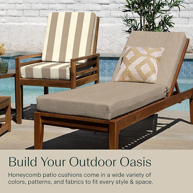 Honeycomb Outdoor Heritage Chaise, 22.5" W x 70" L, Textured Solid Birch Tan Chair Cushion for Patio Furniture